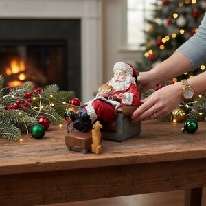 Hobby Lobby St. Nicholas Figurine with Puppies Red /White Decor EUC